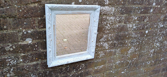 Small Ornate Painted Shabby Chic Mirror in Farrow and Ball Light Blue. Gold Highlights.