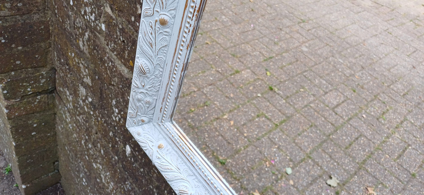 Small Ornate Painted Shabby Chic Mirror in Farrow and Ball Light Blue. Gold Highlights.