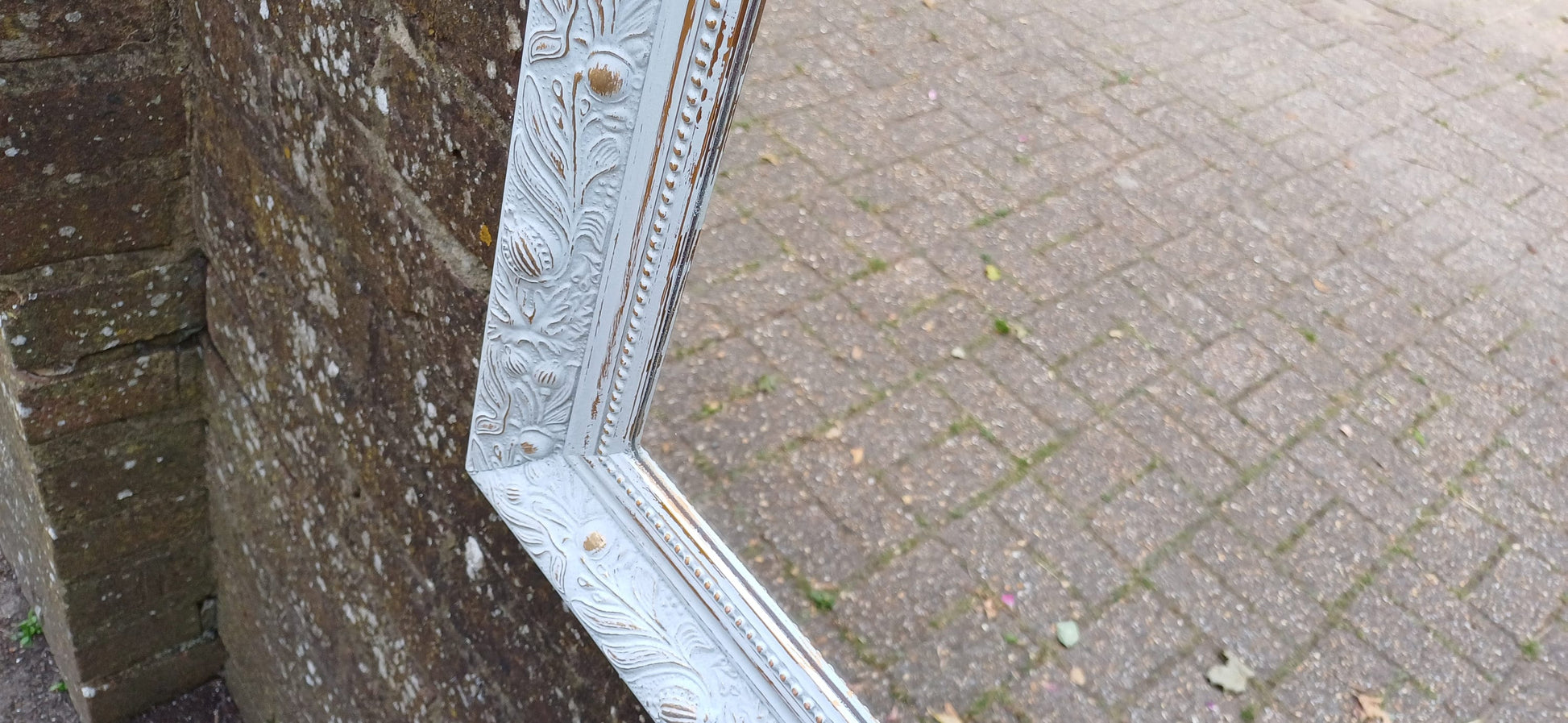 Small Ornate Painted Shabby Chic Mirror in Farrow and Ball Light Blue. Gold Highlights.