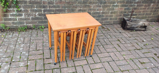 Iconic Danish Teak Vintage Retro Poul Hundevad Coffee Table on Castors Bedside Side Occasional. Nest with Four Auxiliary Folding Tables.