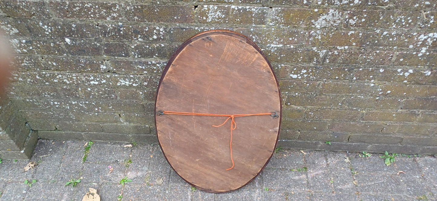 Vintage Oval Inlaid Mahogany Early 20th Century Wall Mirror