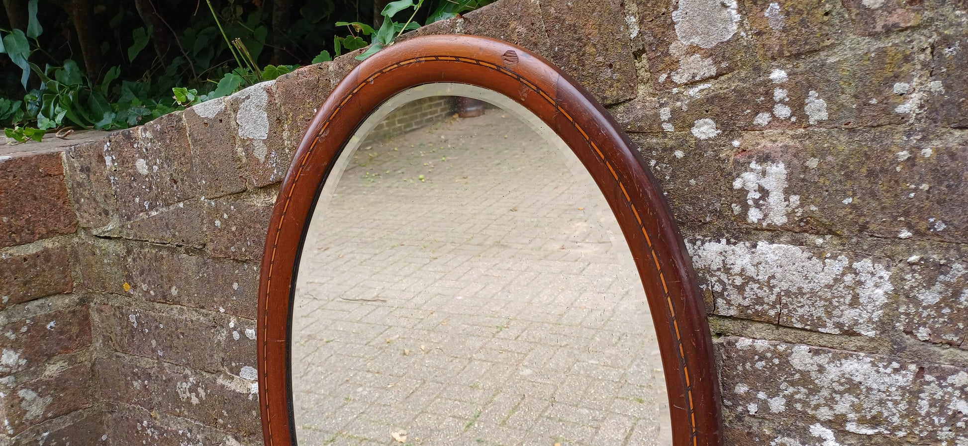 Vintage Oval Inlaid Mahogany Early 20th Century Wall Mirror