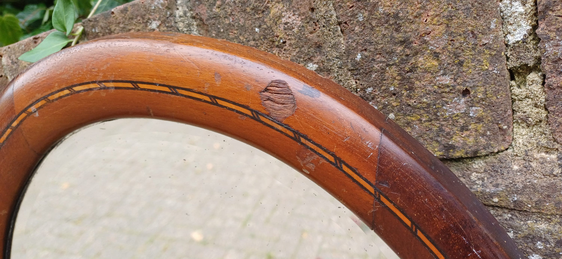 Vintage Oval Inlaid Mahogany Early 20th Century Wall Mirror