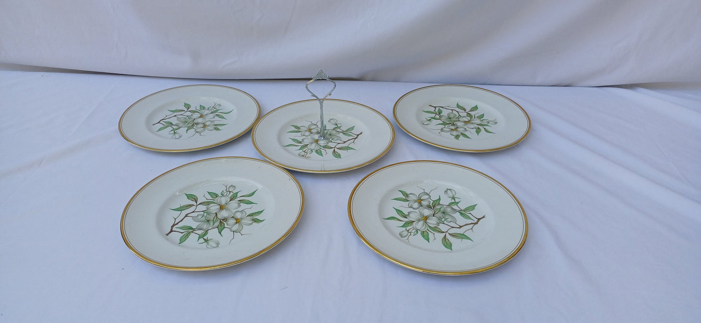 Vintage Simpson’s Potteries ‘Dogwood’ Sandwich Cake Set with Tiered Cake Plate. Tea Party! White Flower Floral
