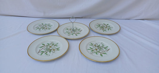 Vintage Simpson’s Potteries ‘Dogwood’ Sandwich Cake Set with Tiered Cake Plate. Tea Party! White Flower Floral