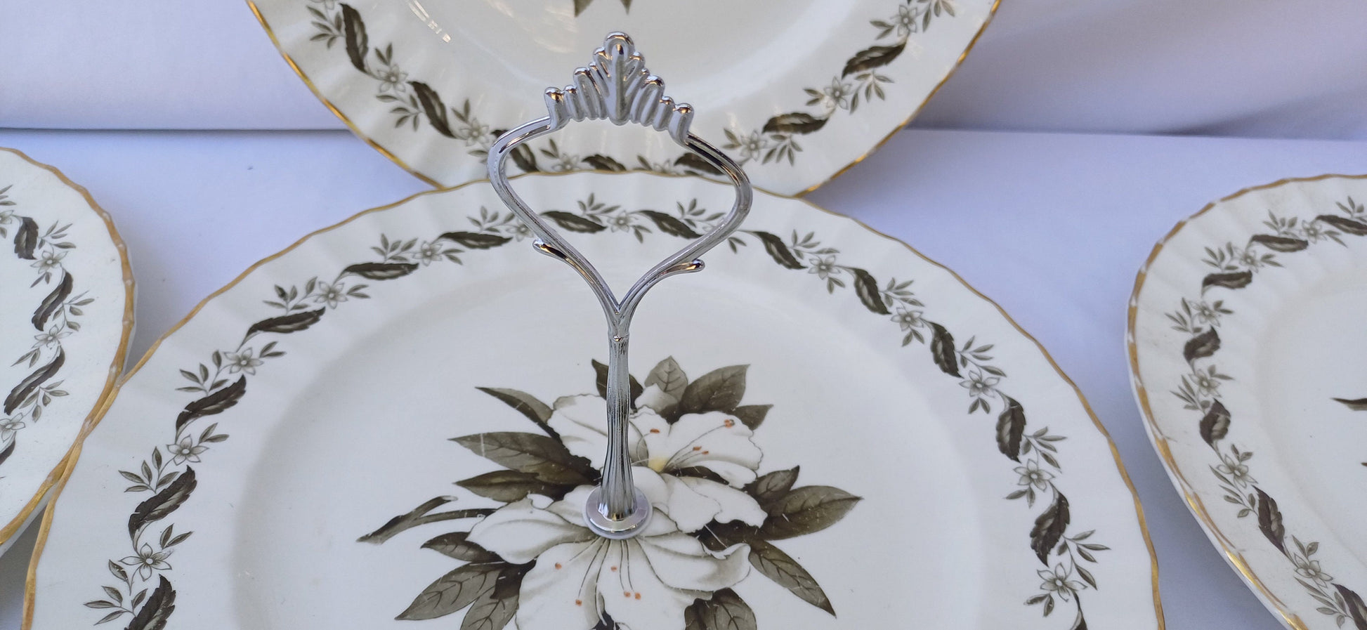 Vintage Royal Worcester Bernina Sandwich Cake Set with Tiered Cake Plate. Tea Party!