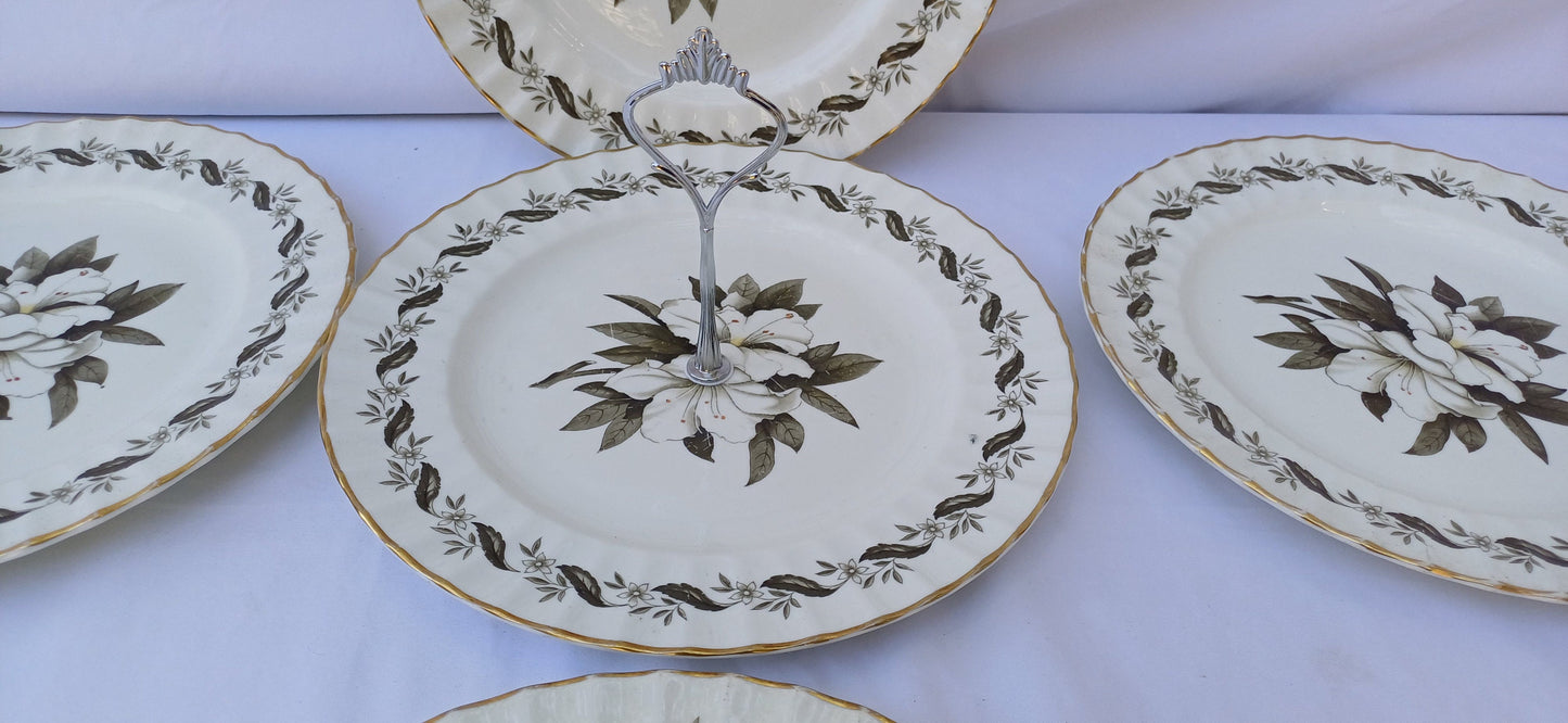 Vintage Royal Worcester Bernina Sandwich Cake Set with Tiered Cake Plate. Tea Party!