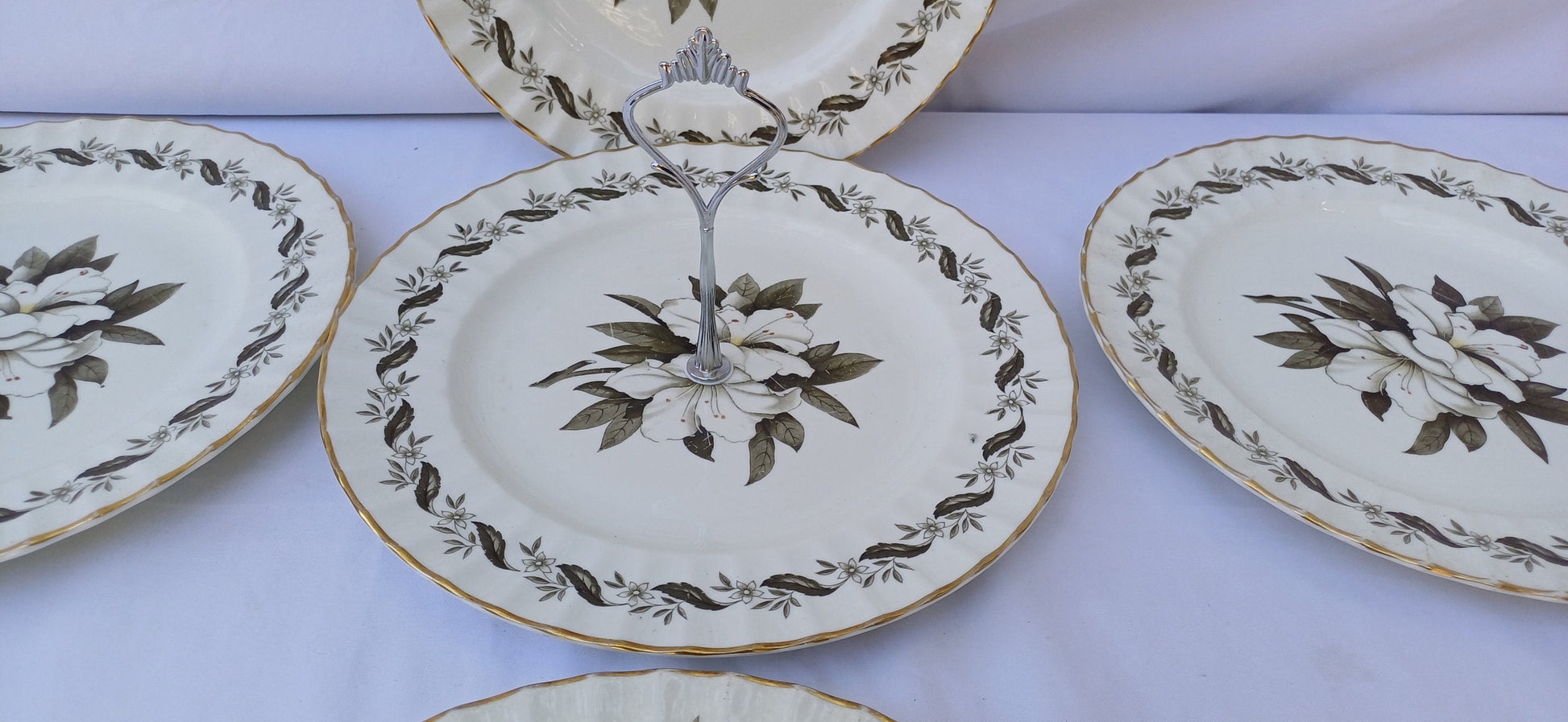 Vintage Royal Worcester Bernina Sandwich Cake Set with Tiered Cake Plate. Tea Party!