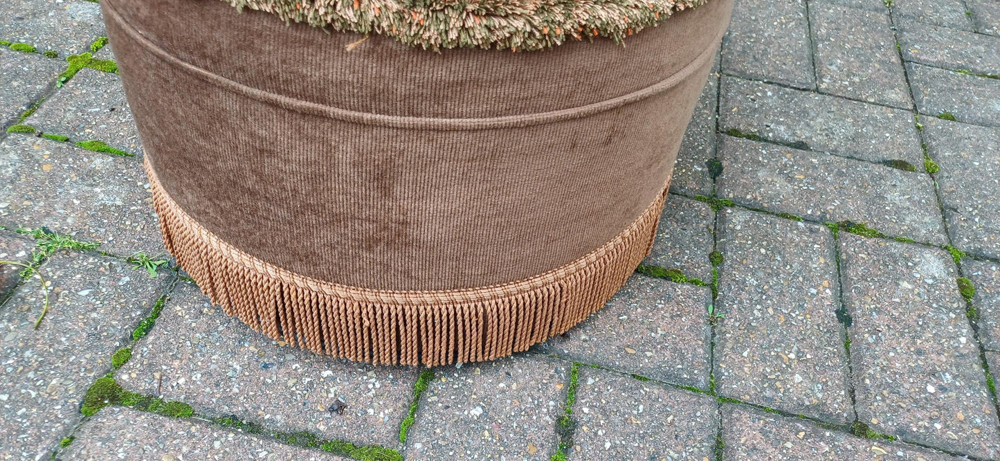 Classic 70s 9r 80s Brown Dralon Velvet Pouffe Cushion Stool Sherbourne