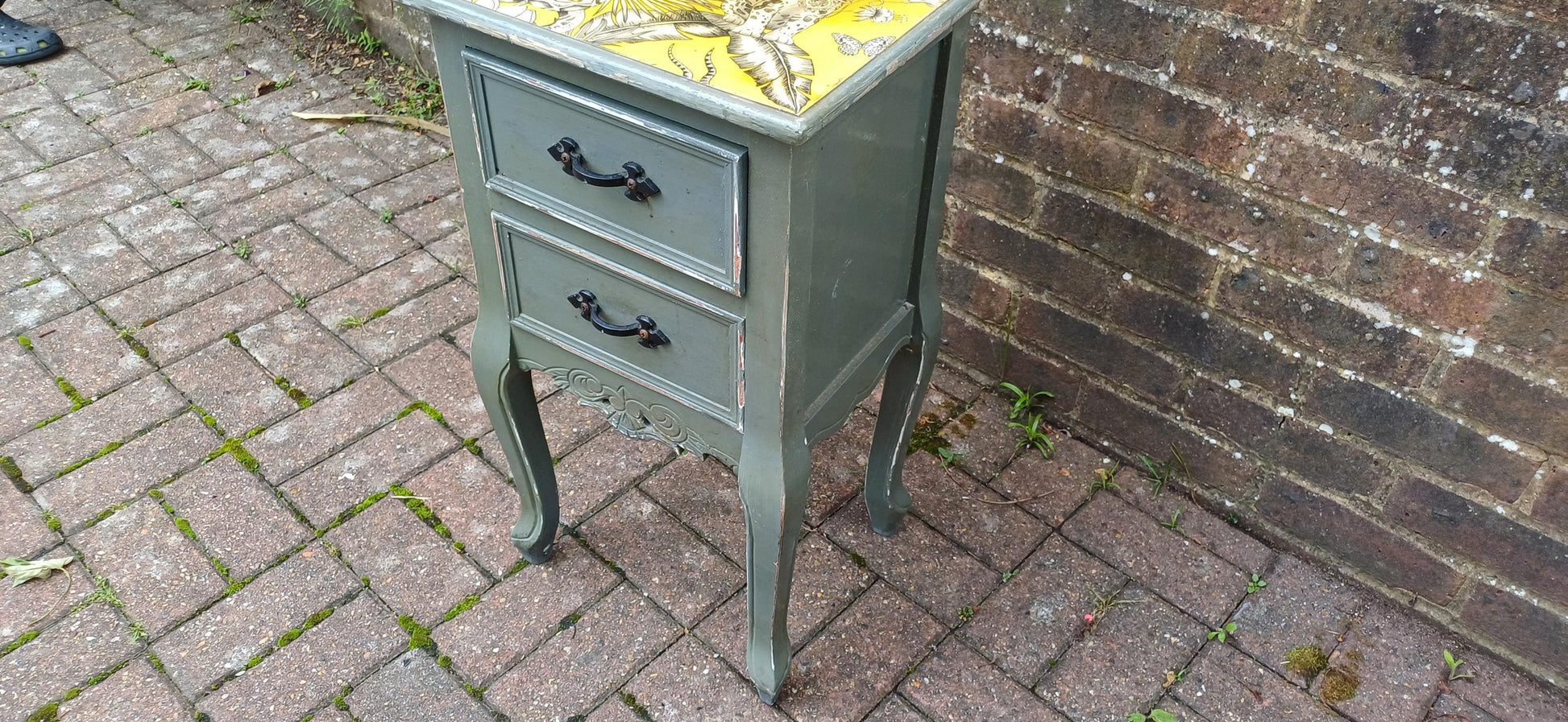 Quirky Painted Shabby Chic Bedside Cupboard with Jungle Wildlife Snake Tiger Monkey Decoupage