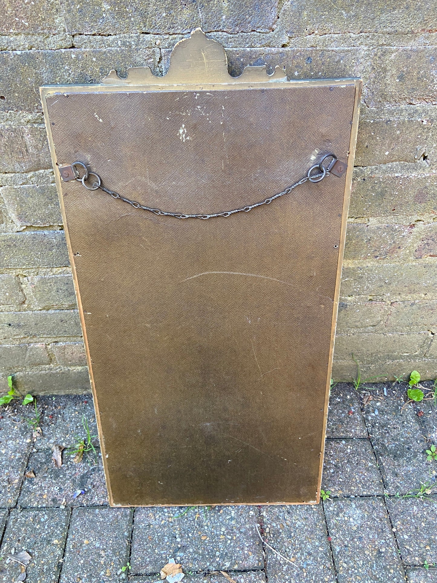 Early 1900s vintage wall mirror - gold gesso and green detailed frame, delightful, excellent quality bevelled glass in wall mirror