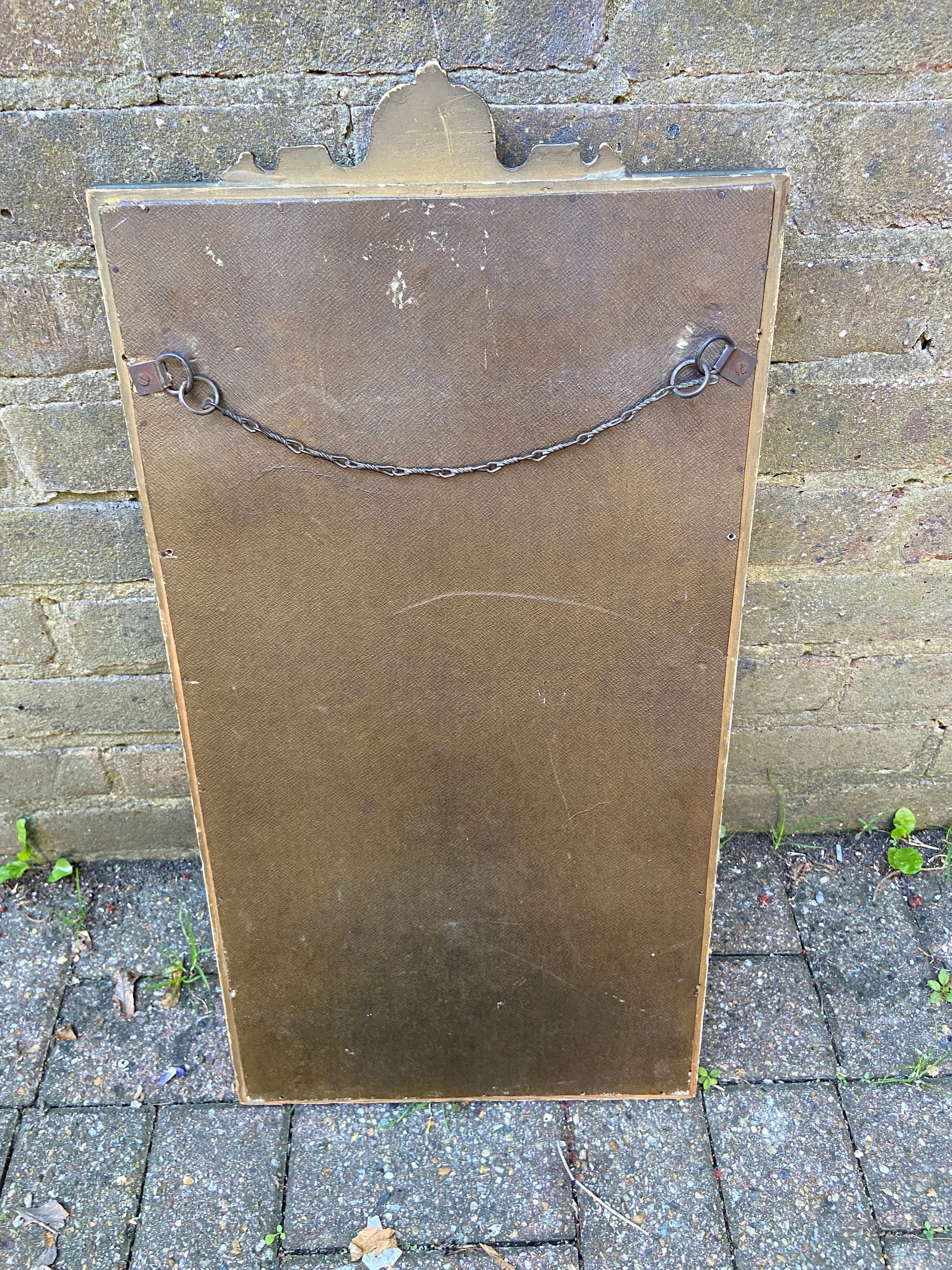 Early 1900s vintage wall mirror - gold gesso and green detailed frame, delightful, excellent quality bevelled glass in wall mirror