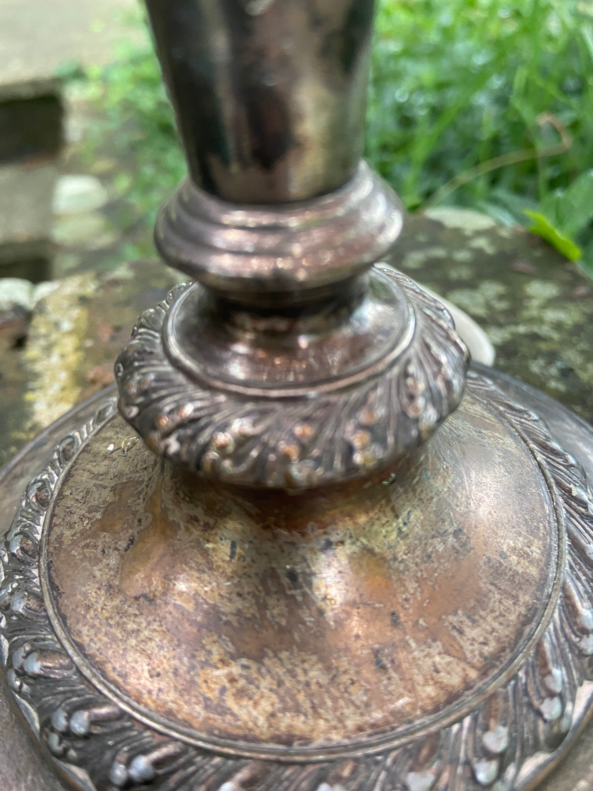 Vintage silver plate table lamp - silver and ornate. Working condition. Candelstick Holder Style.