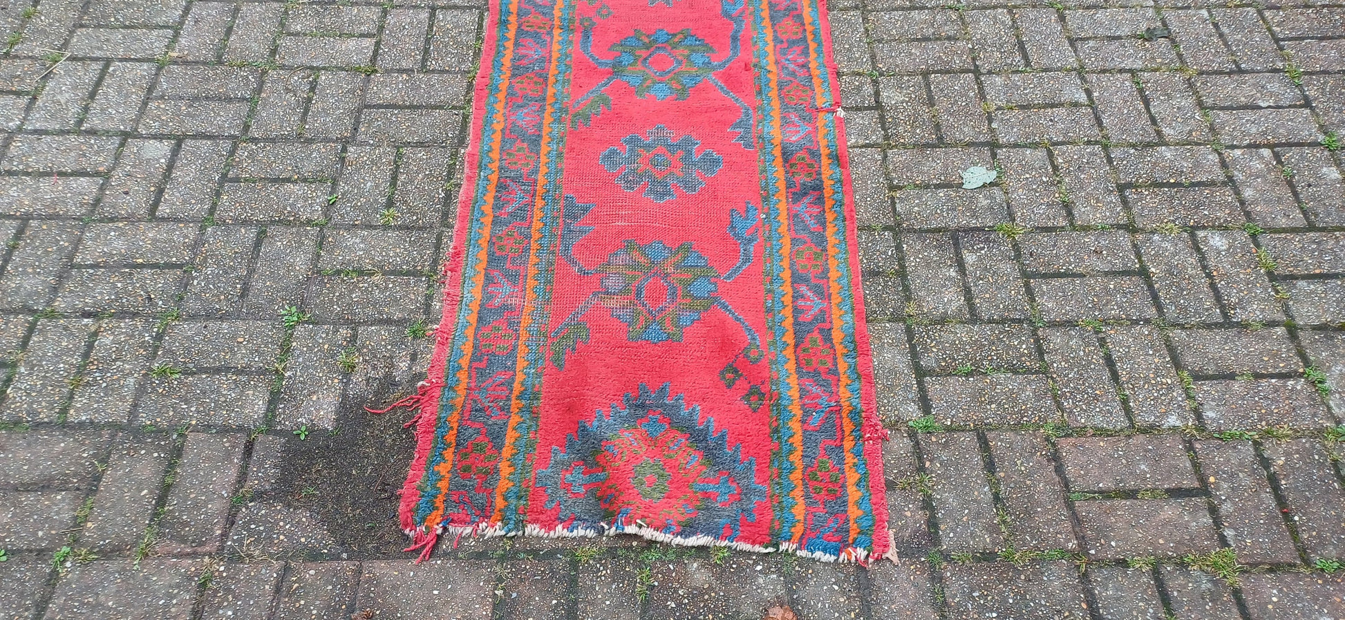 Charming Bohemian Age Worn Early 20th Century Vintage Rug Runner Beautiful Colours Shabby Chic 515 x 70 cm