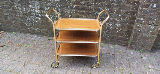 Vintage Retro 70s Drinks Dinner Trolley Melamine and Gold Metal. Side Table Media Stand