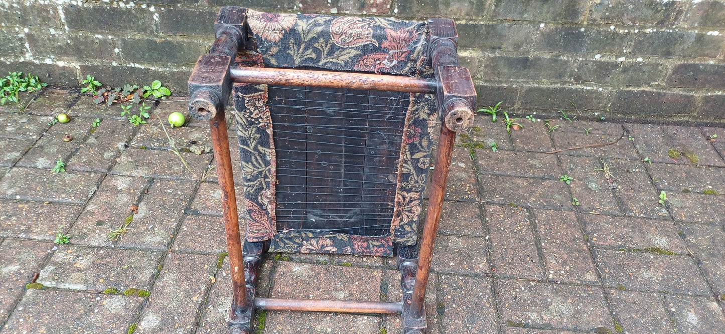 Vintage Early 20th Century Solid Oak Upholstered Stool Footstool