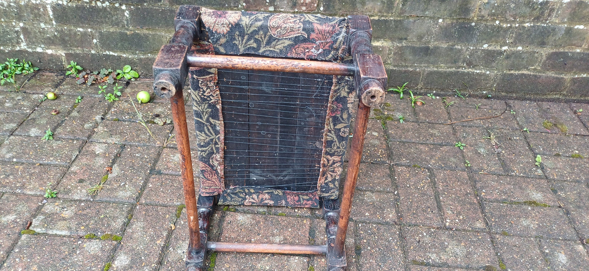 Vintage Early 20th Century Solid Oak Upholstered Stool Footstool