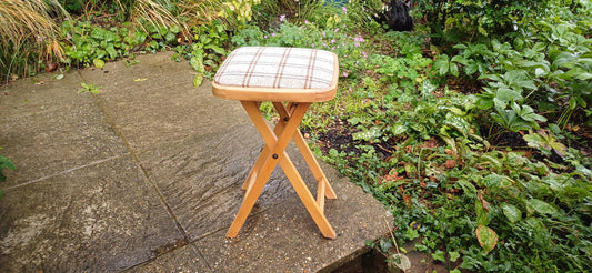 Vintage 80s Folding Upholstered and Cushioned Stool
