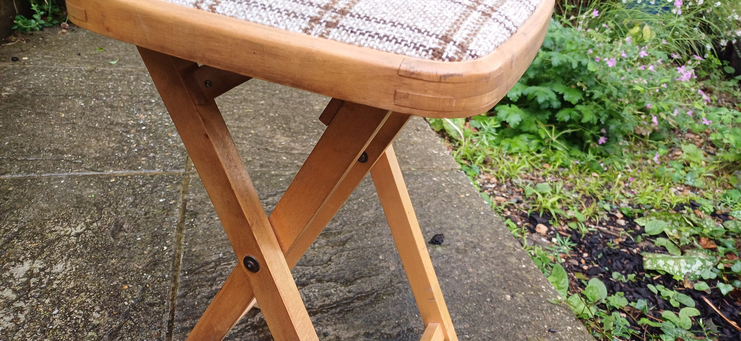 Vintage 80s Folding Upholstered and Cushioned Stool
