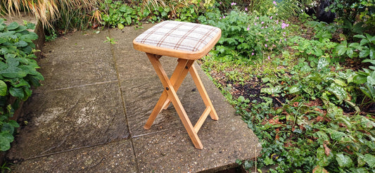 Vintage 80s Folding Upholstered and Cushioned Stool