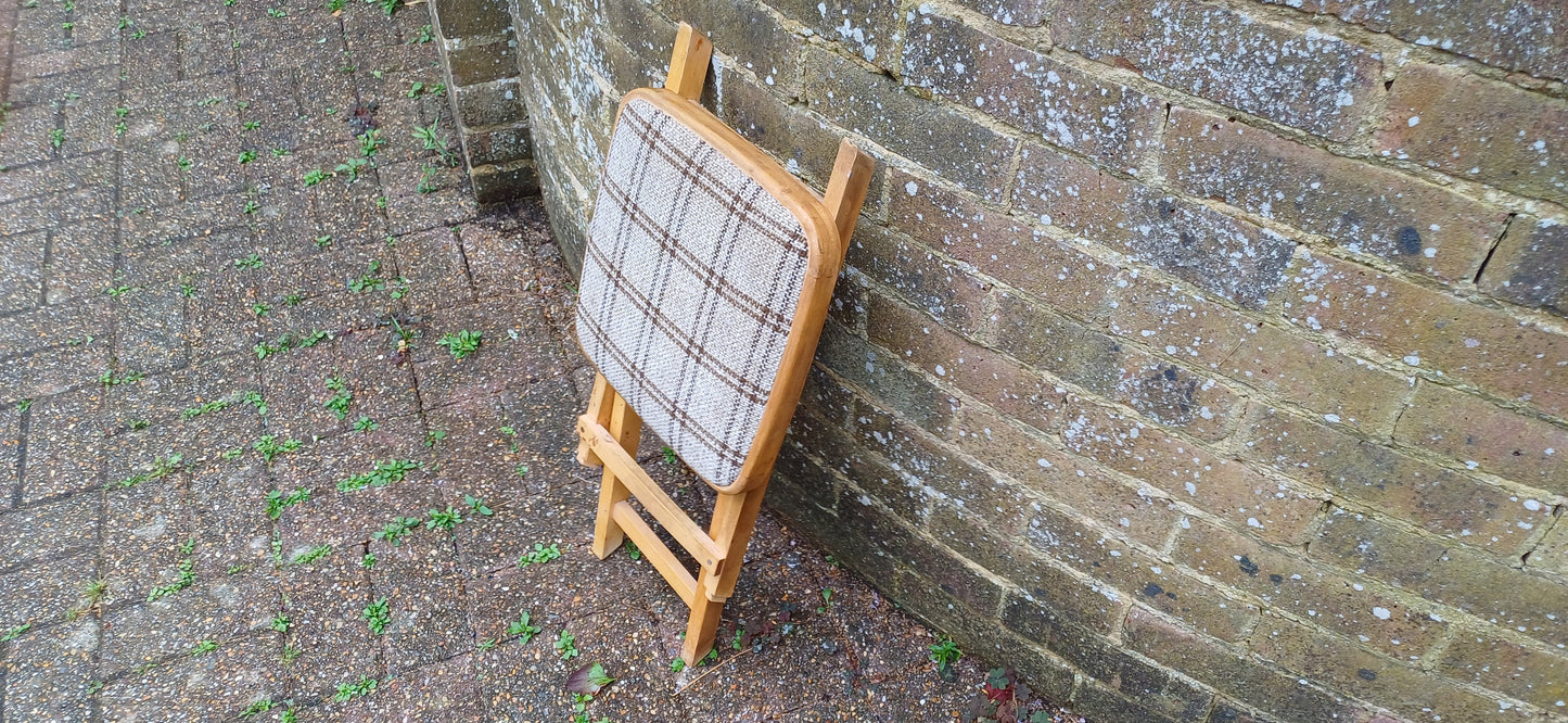 Vintage 80s Folding Upholstered and Cushioned Stool