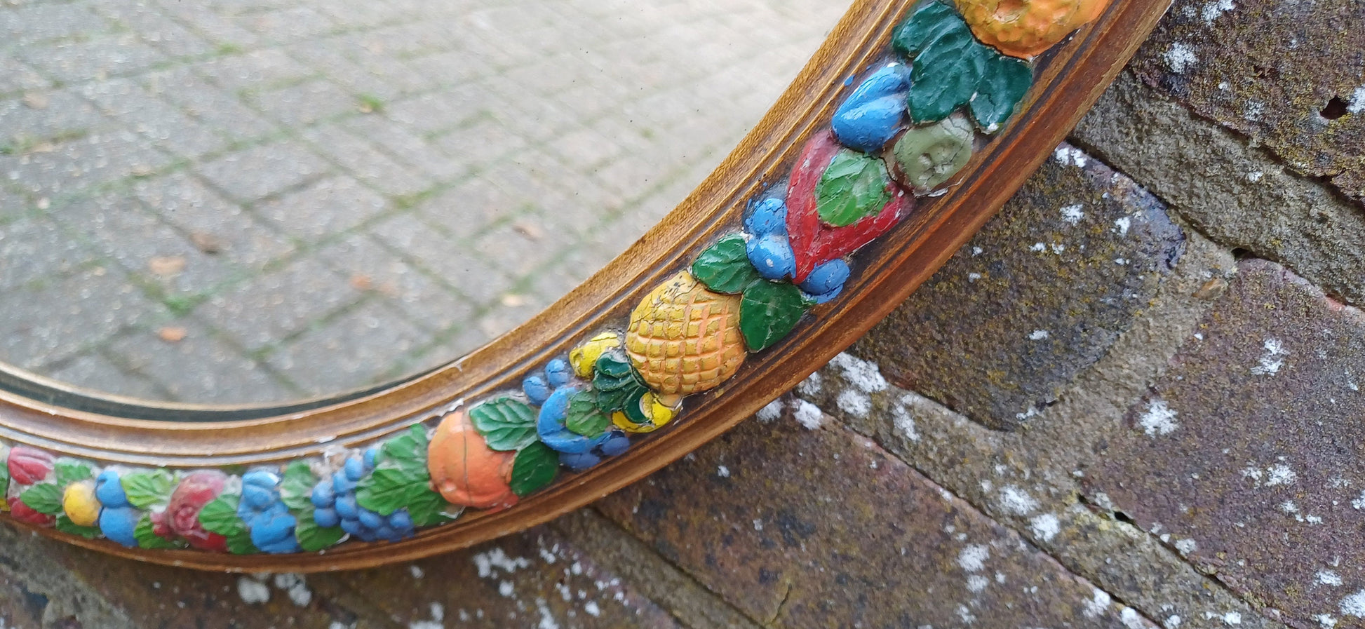 Huge Gold and Painted Vintage Victorian Round Wall Mirror.