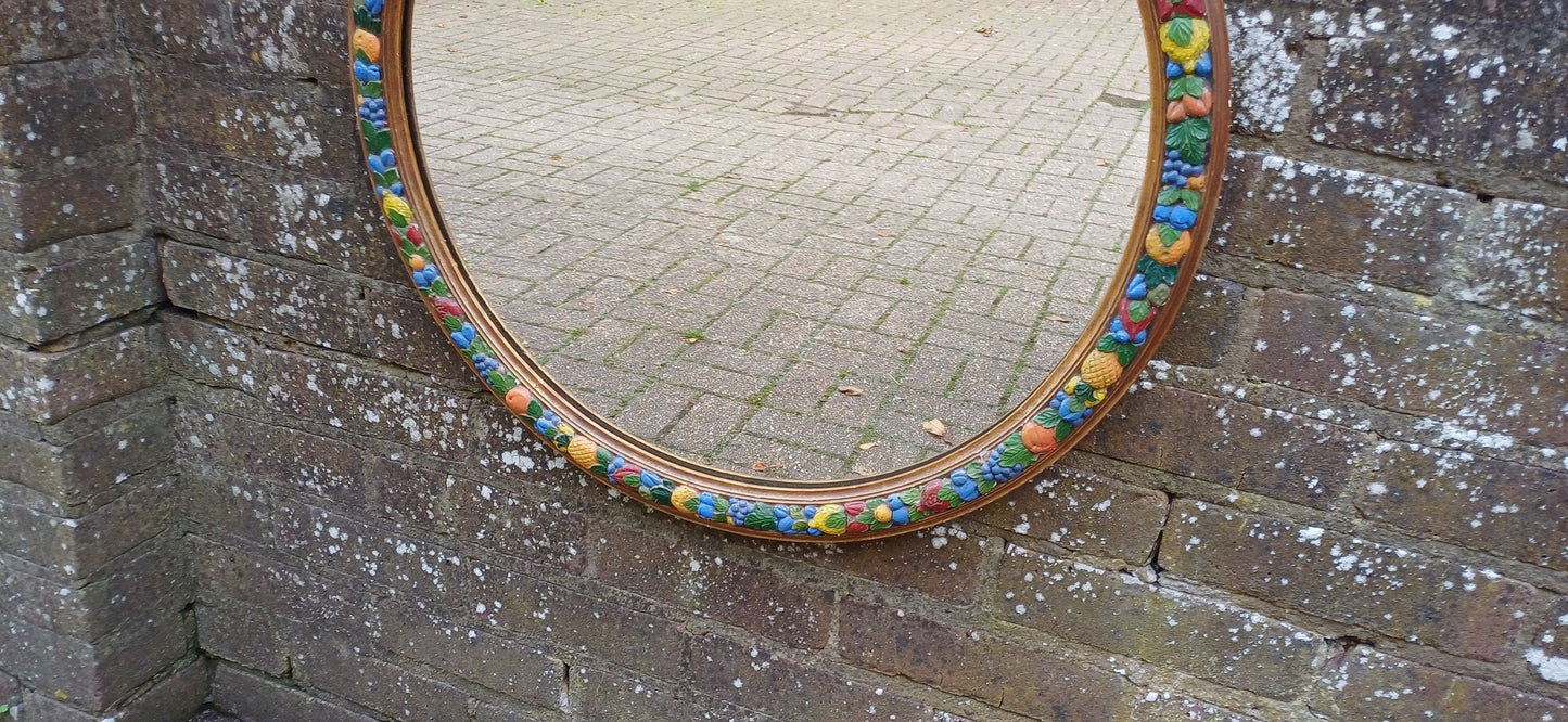Huge Gold and Painted Vintage Victorian Round Wall Mirror.