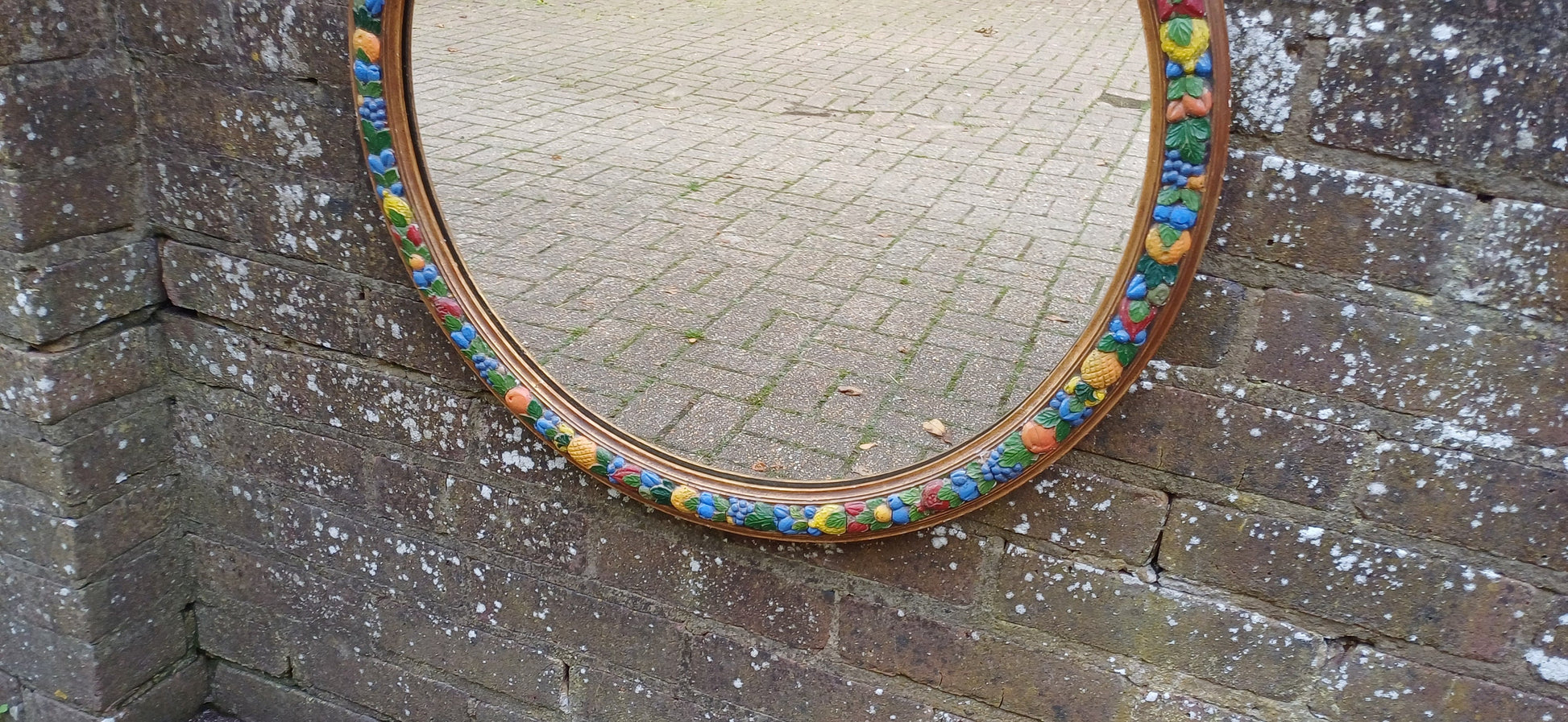 Huge Gold and Painted Vintage Victorian Round Wall Mirror.
