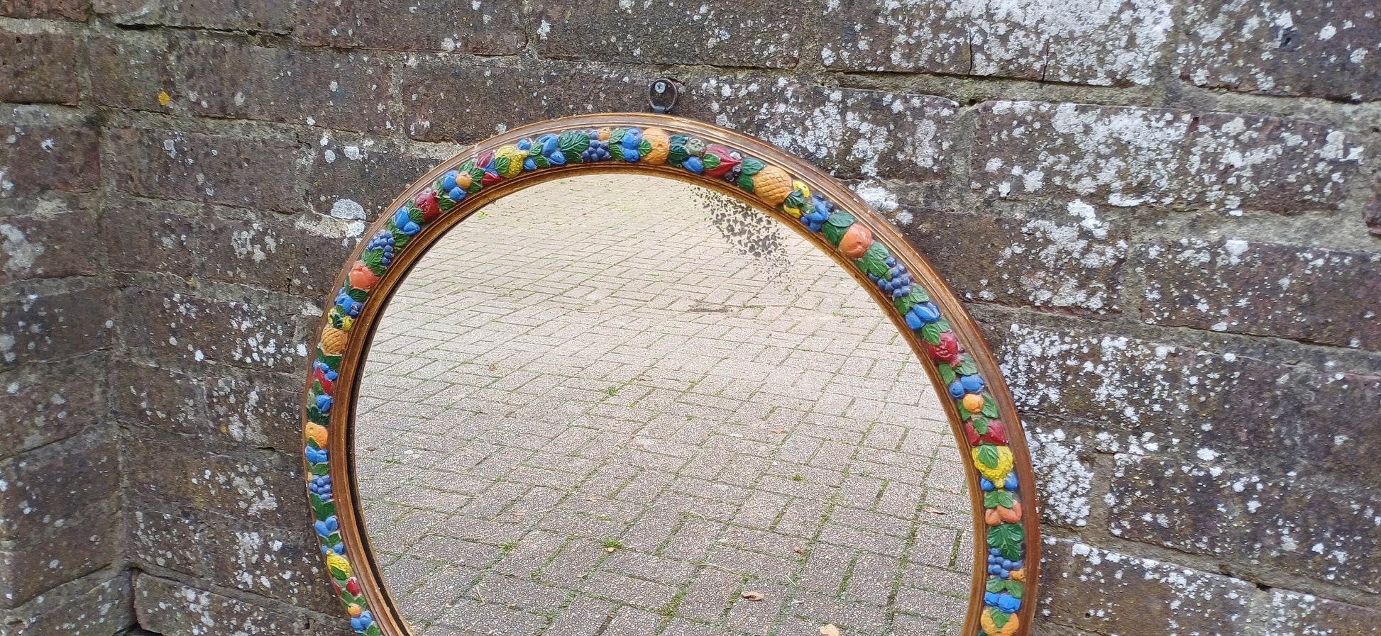 Huge Gold and Painted Vintage Victorian Round Wall Mirror.