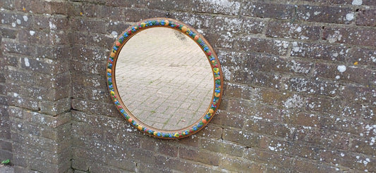 Huge Gold and Painted Vintage Victorian Round Wall Mirror.