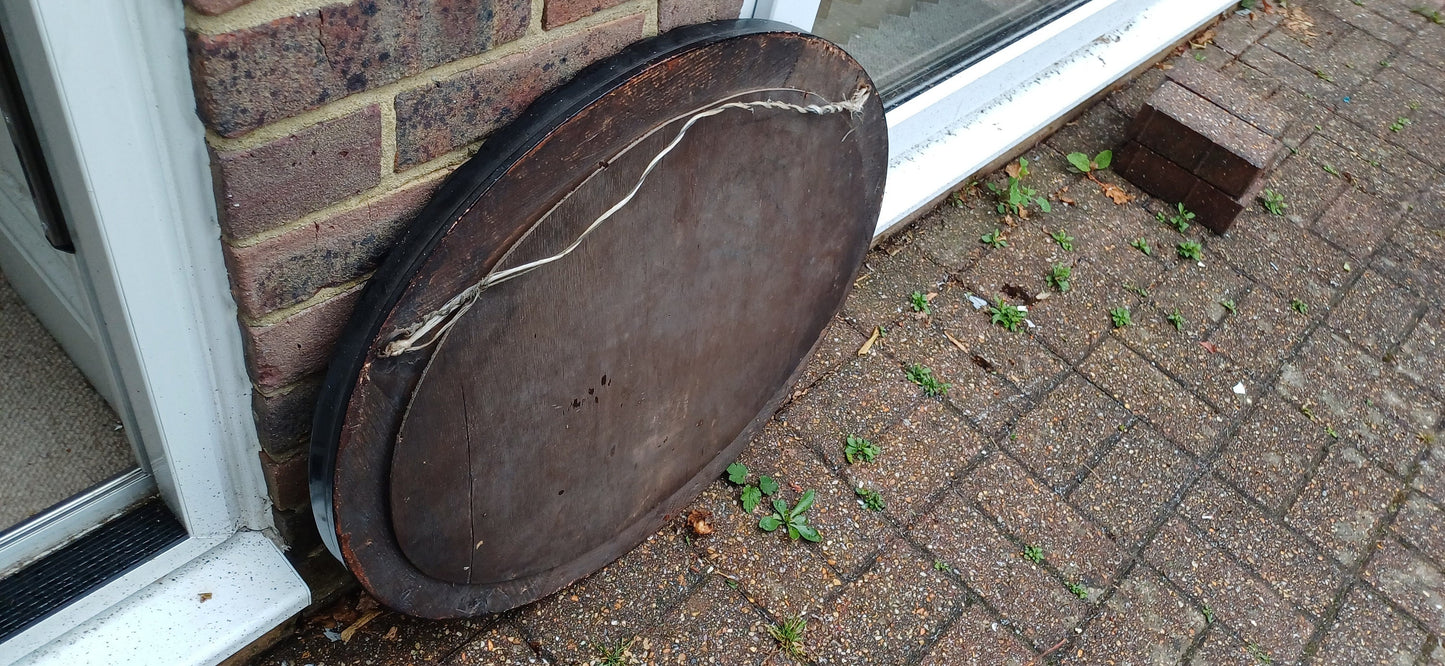 Vintage Early 20th Century Chunky Oval Decorative Mirror Black and Maroon Hues