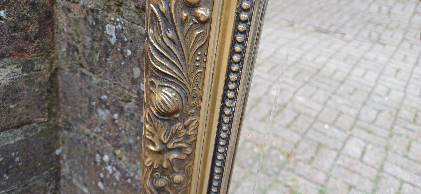 Huge Vintage Quality 80s Gold Gilt Wall Mirror Dark Highlights Wooden Frame Moulded Decoration