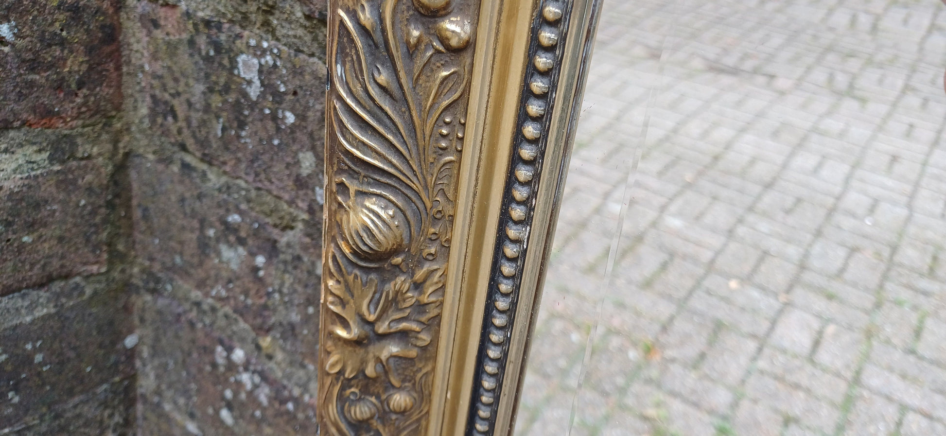 Huge Vintage Quality 80s Gold Gilt Wall Mirror Dark Highlights Wooden Frame Moulded Decoration