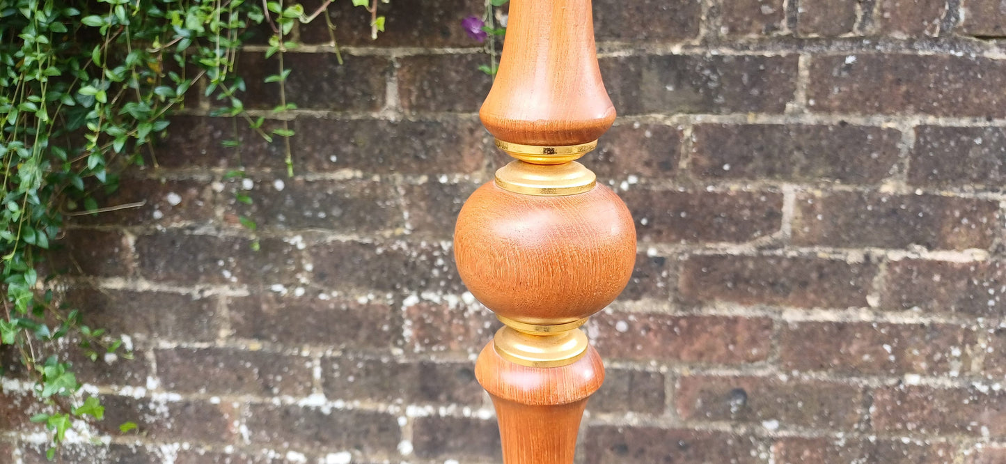 Beautiful Quality 70s Vintage Turned Wood and Brass Standard Lamp and Lampshade Working.