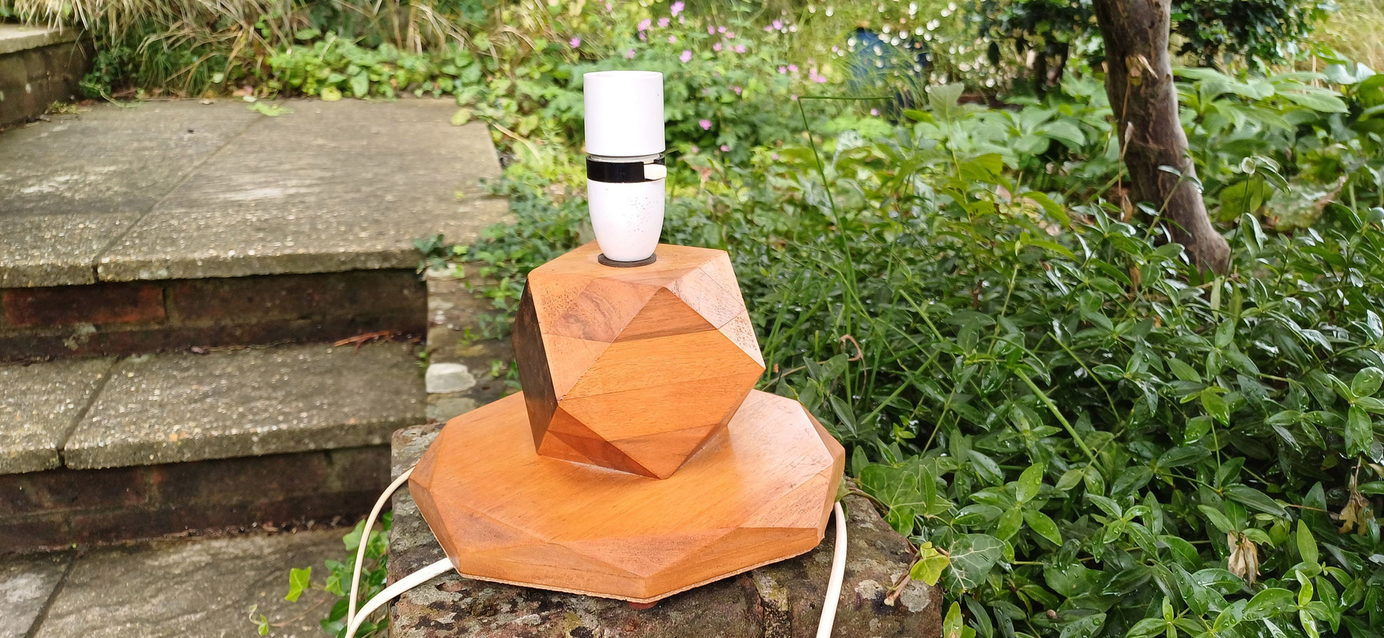 Superb Art Deco Table Lamp of High Quality Different Blocks of Wood Tetradecagon Diamond.