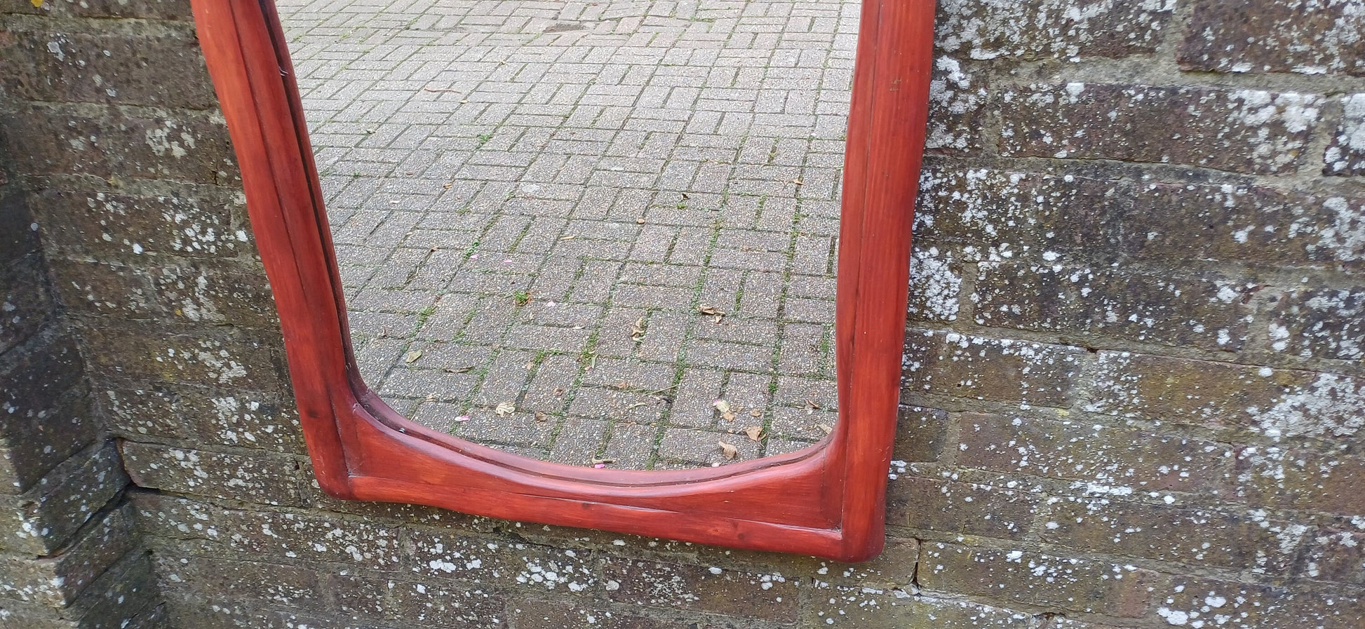 Large Thick Chunky Wooden 80s Red Painted Wall Mirror 70 x 58 cm