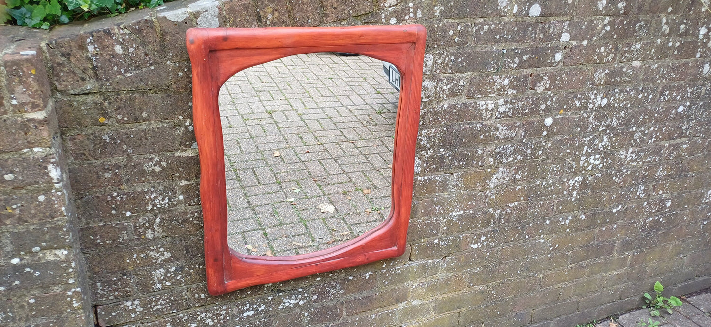 Large Thick Chunky Wooden 80s Red Painted Wall Mirror 70 x 58 cm