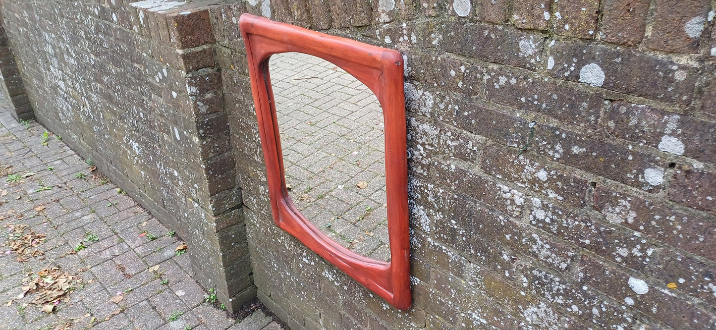 Large Thick Chunky Wooden 80s Red Painted Wall Mirror 70 x 58 cm