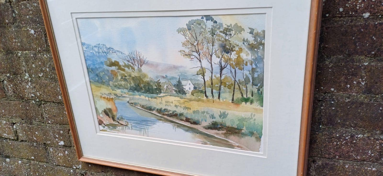 Vintage watercolour of Litlington by Patricia Griggs, Sussex artist. Vintage glazed frame. Likely 1990s. South Downs Cuckmere river