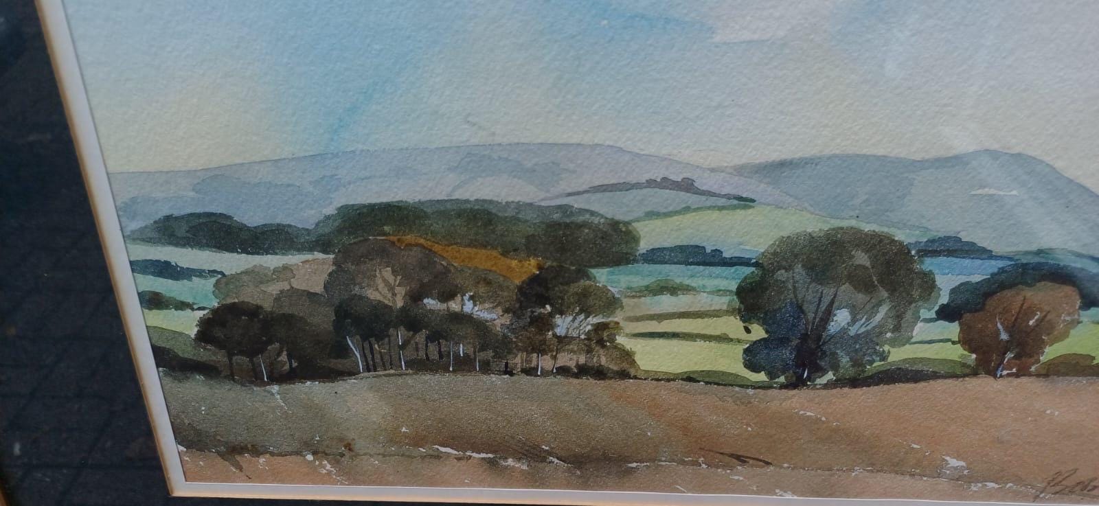 Vintage original watercolour - Leith Hill from Ockley 1970s original painting, signed by artist