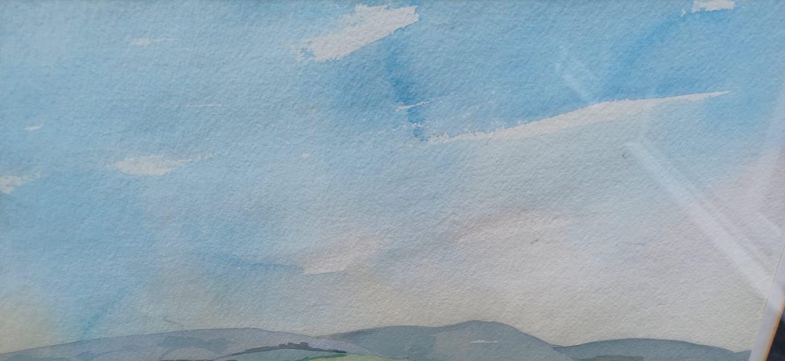Vintage original watercolour - Leith Hill from Ockley 1970s original painting, signed by artist