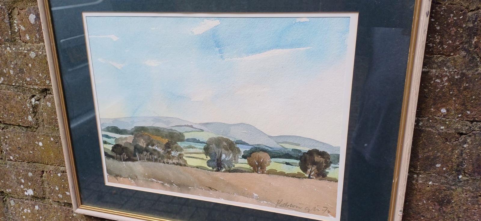 Vintage original watercolour - Leith Hill from Ockley 1970s original painting, signed by artist