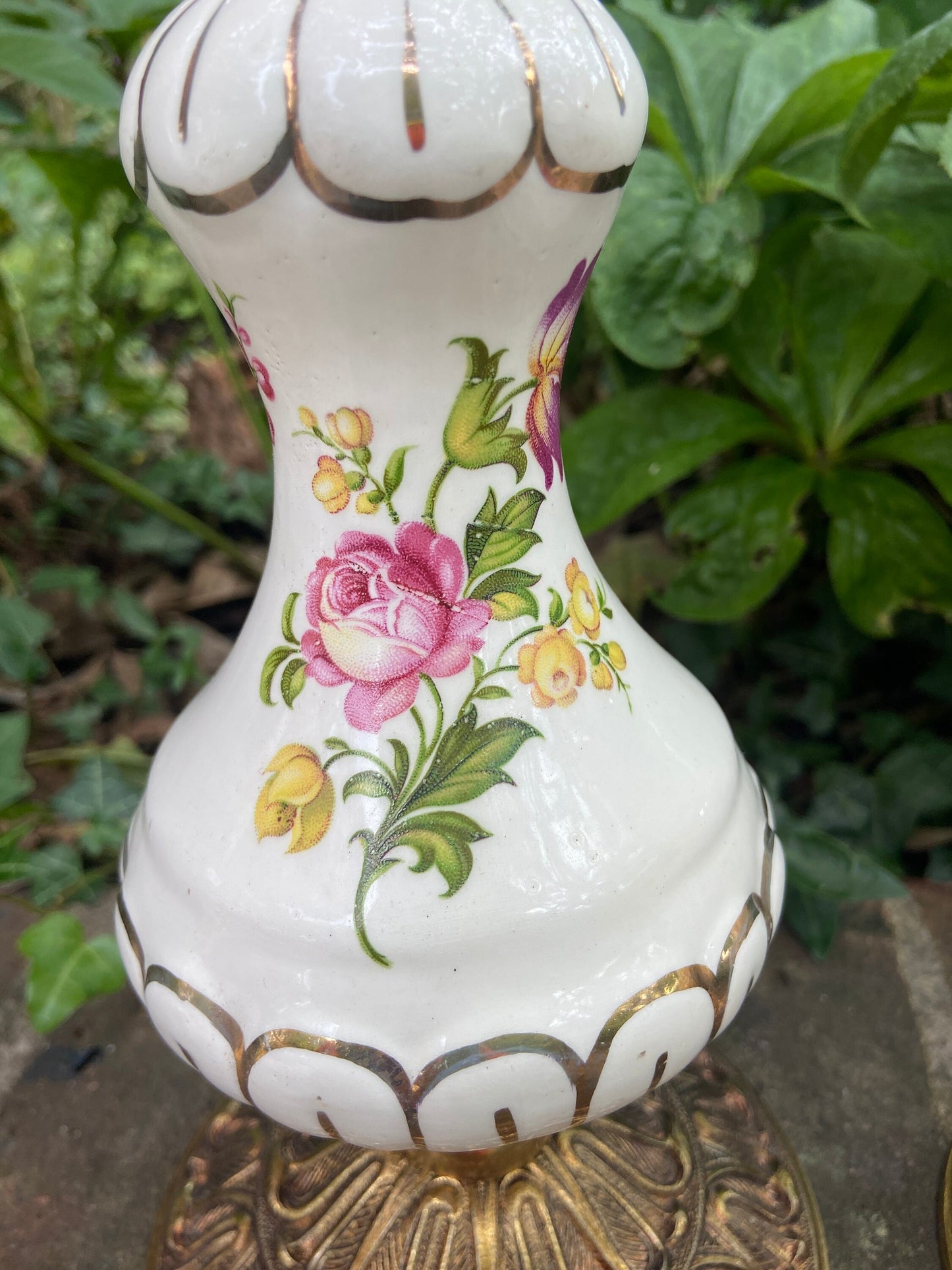 1970s vintage table lamps made out of porcelain and metal - a matching pair, need wiring