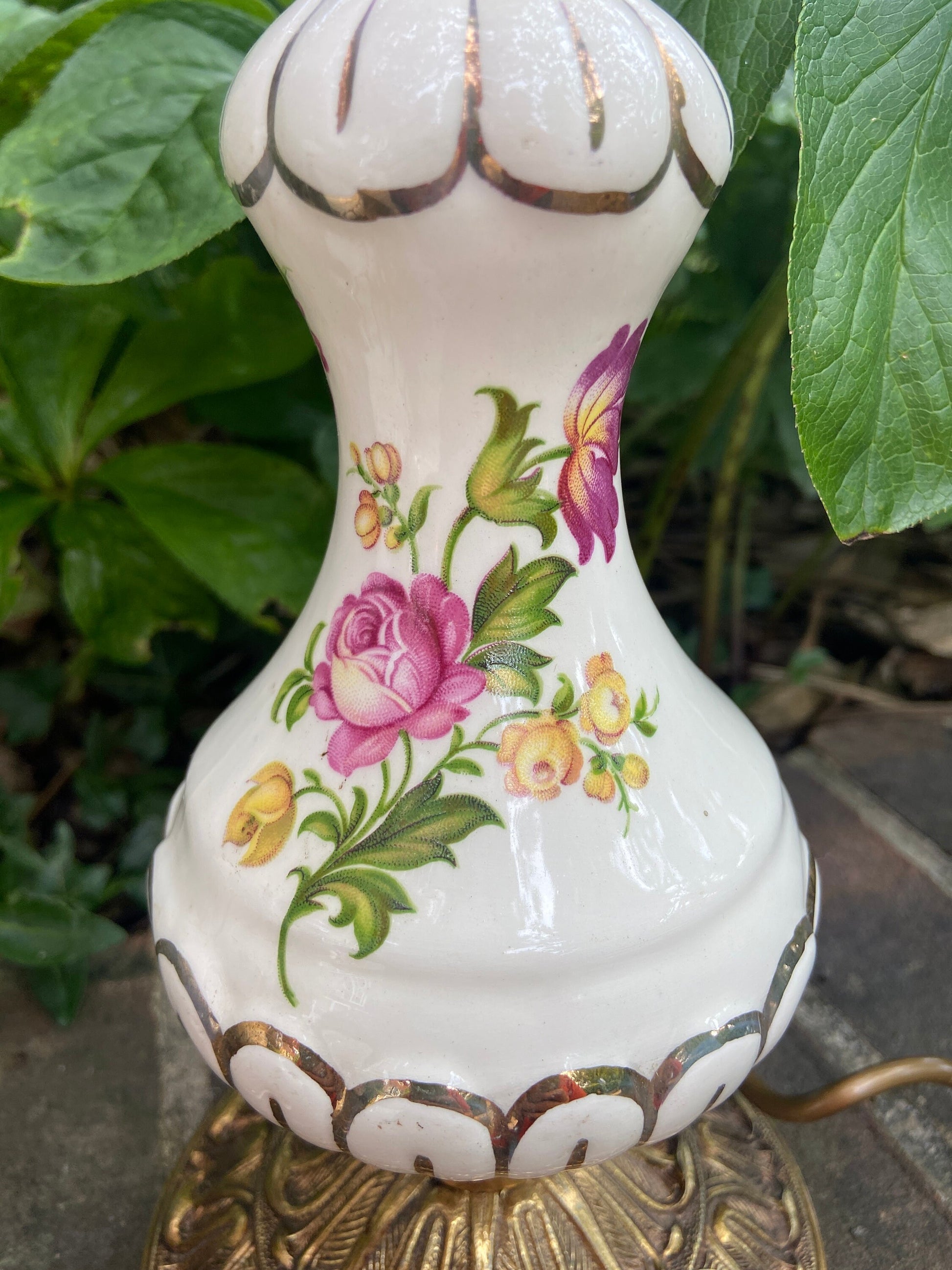 1970s vintage table lamps made out of porcelain and metal - a matching pair, need wiring