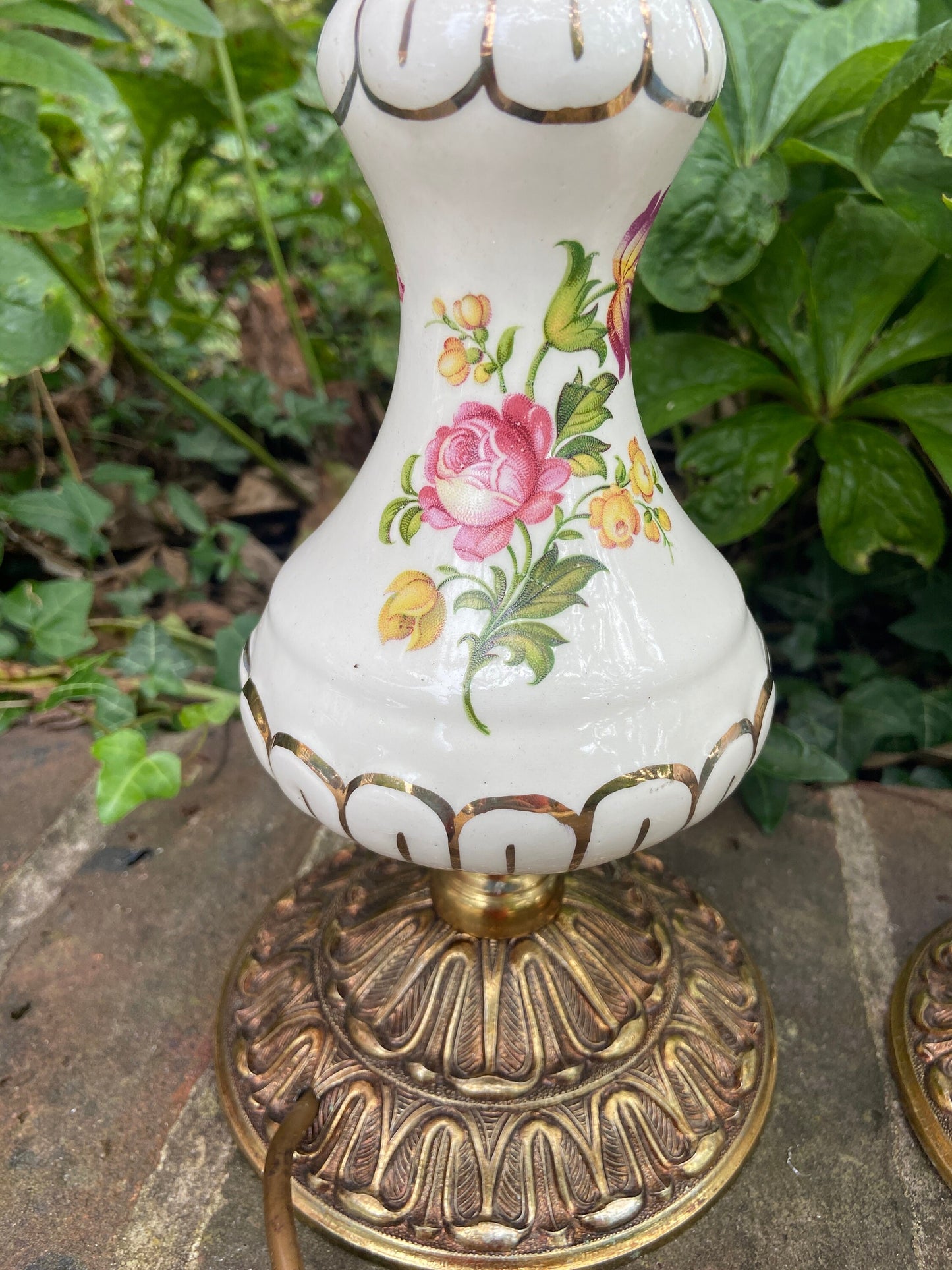 1970s vintage table lamps made out of porcelain and metal - a matching pair, need wiring