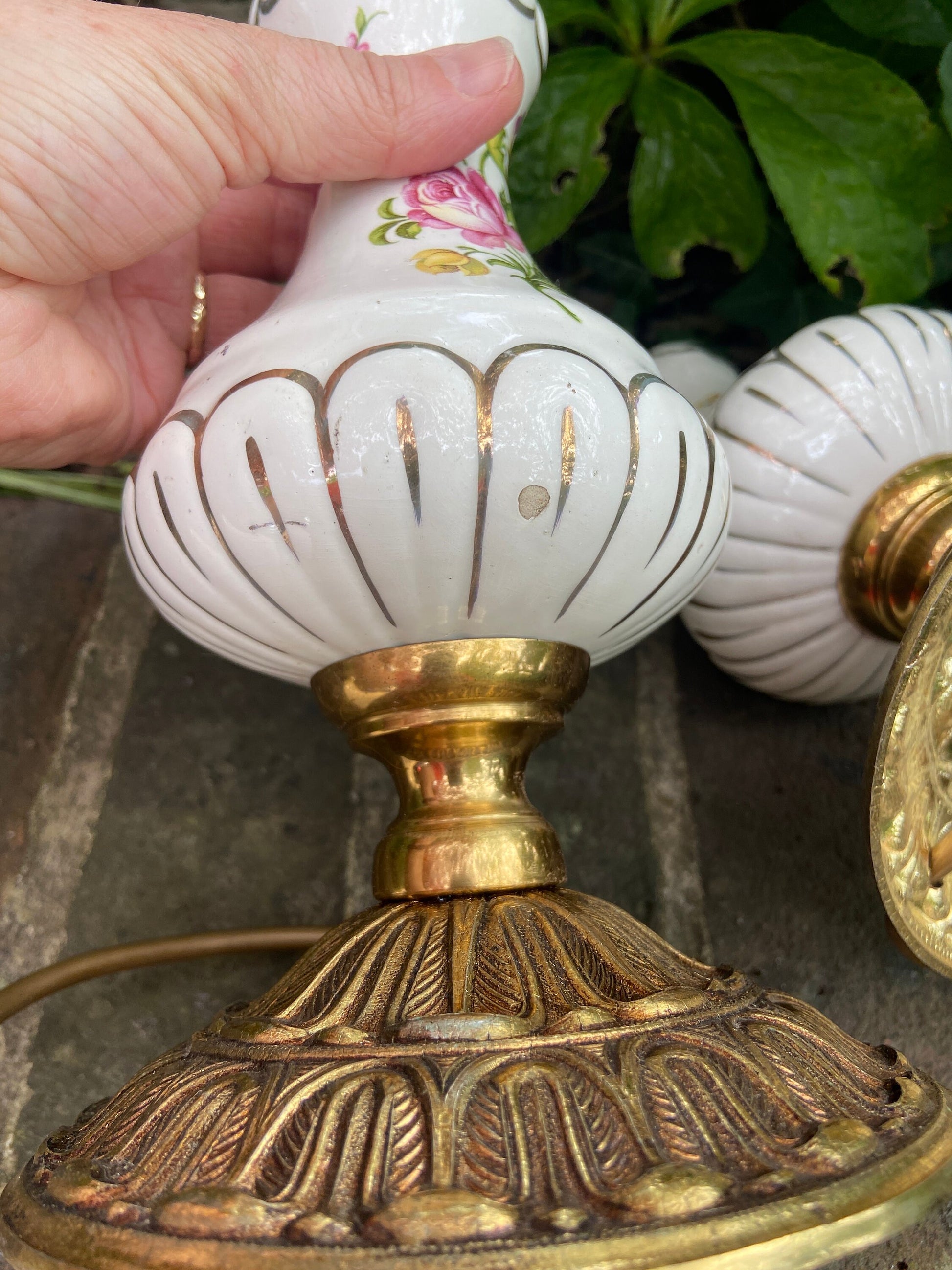 1970s vintage table lamps made out of porcelain and metal - a matching pair, need wiring