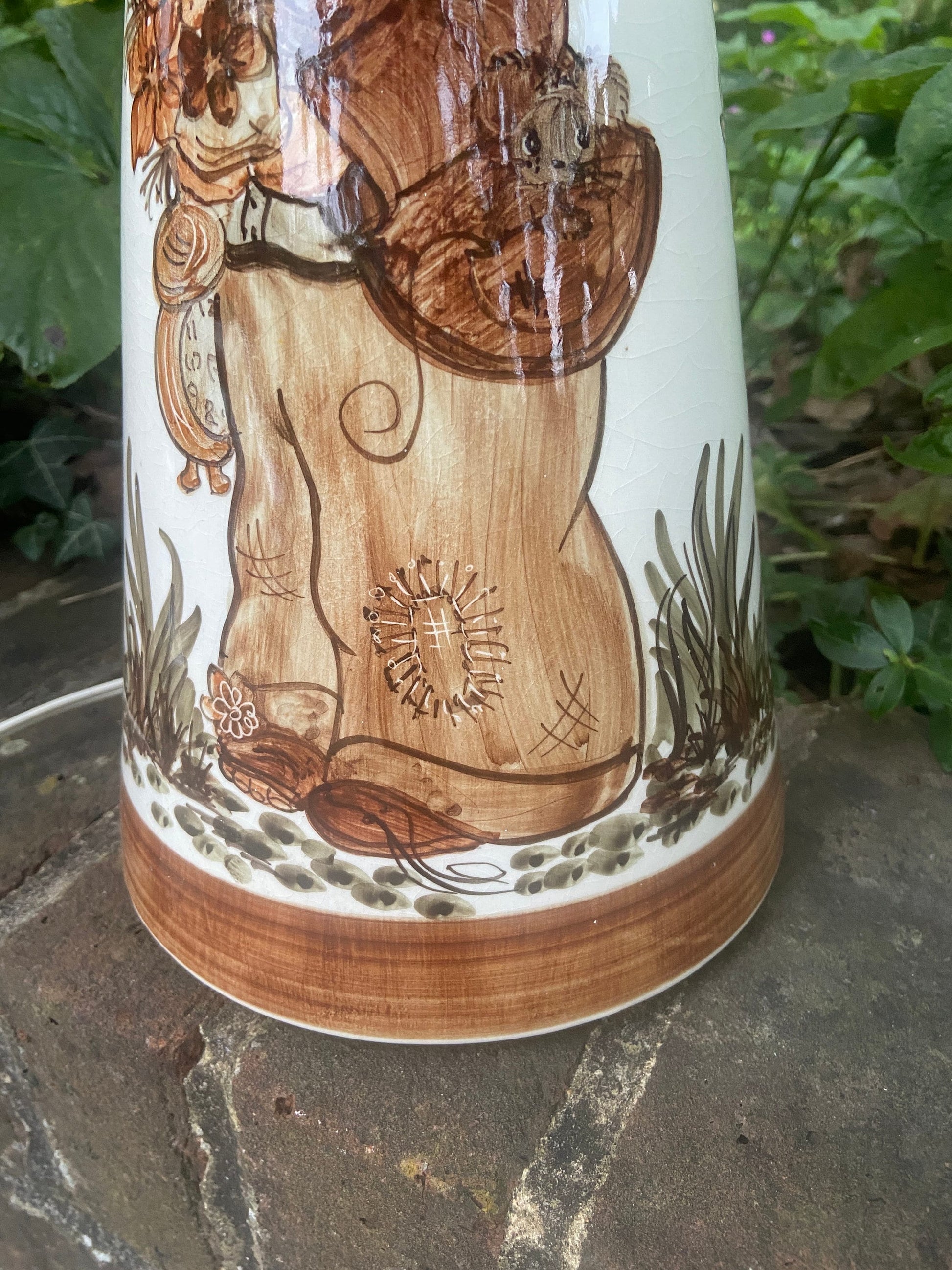 1970s retro Jersey Pottery large table lamp of a wide eyed boy character - delightful working condition