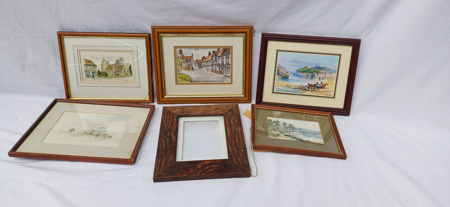 Collection of Vintage Pictures Picture Frames Framing Glazed with Boarded Backings Frame Artist Project. Watercolours. Photo Photograph.
