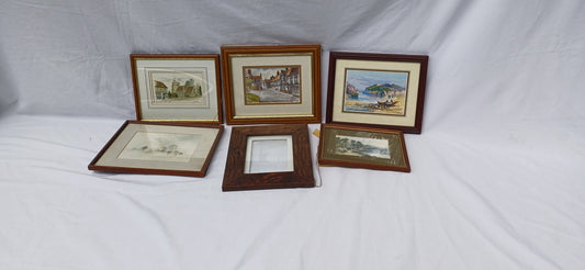 Collection of Vintage Pictures Picture Frames Framing Glazed with Boarded Backings Frame Artist Project. Watercolours. Photo Photograph.