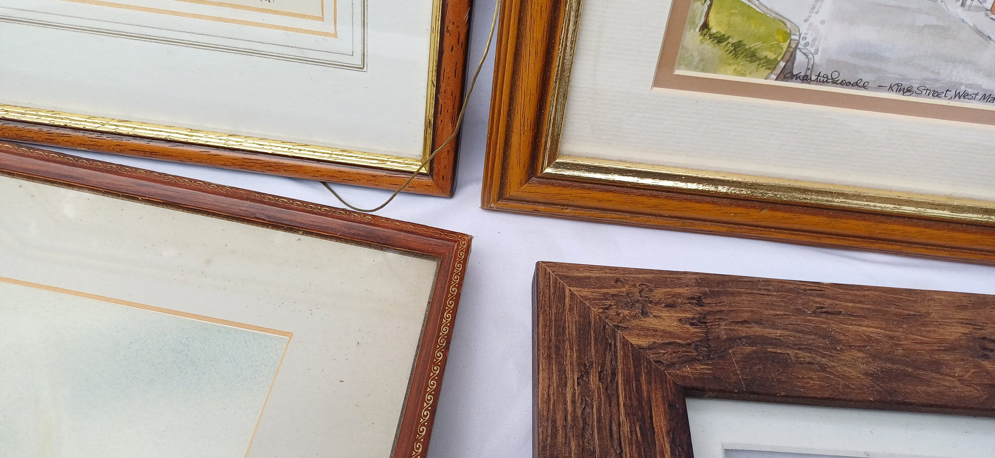 Collection of Vintage Pictures Picture Frames Framing Glazed with Boarded Backings Frame Artist Project. Watercolours. Photo Photograph.
